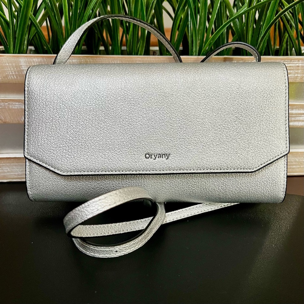 ORYANY Mandy Mini Metallic Silver Leather Crossbody Bag